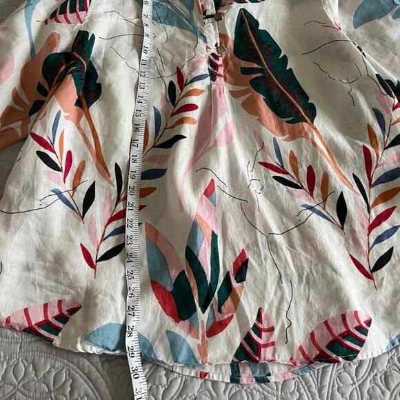 Cynthia Rowley Tropical Floral Ballet Dancer Print 100% Linen Popover Blouse 3X - Picture 7 of 9